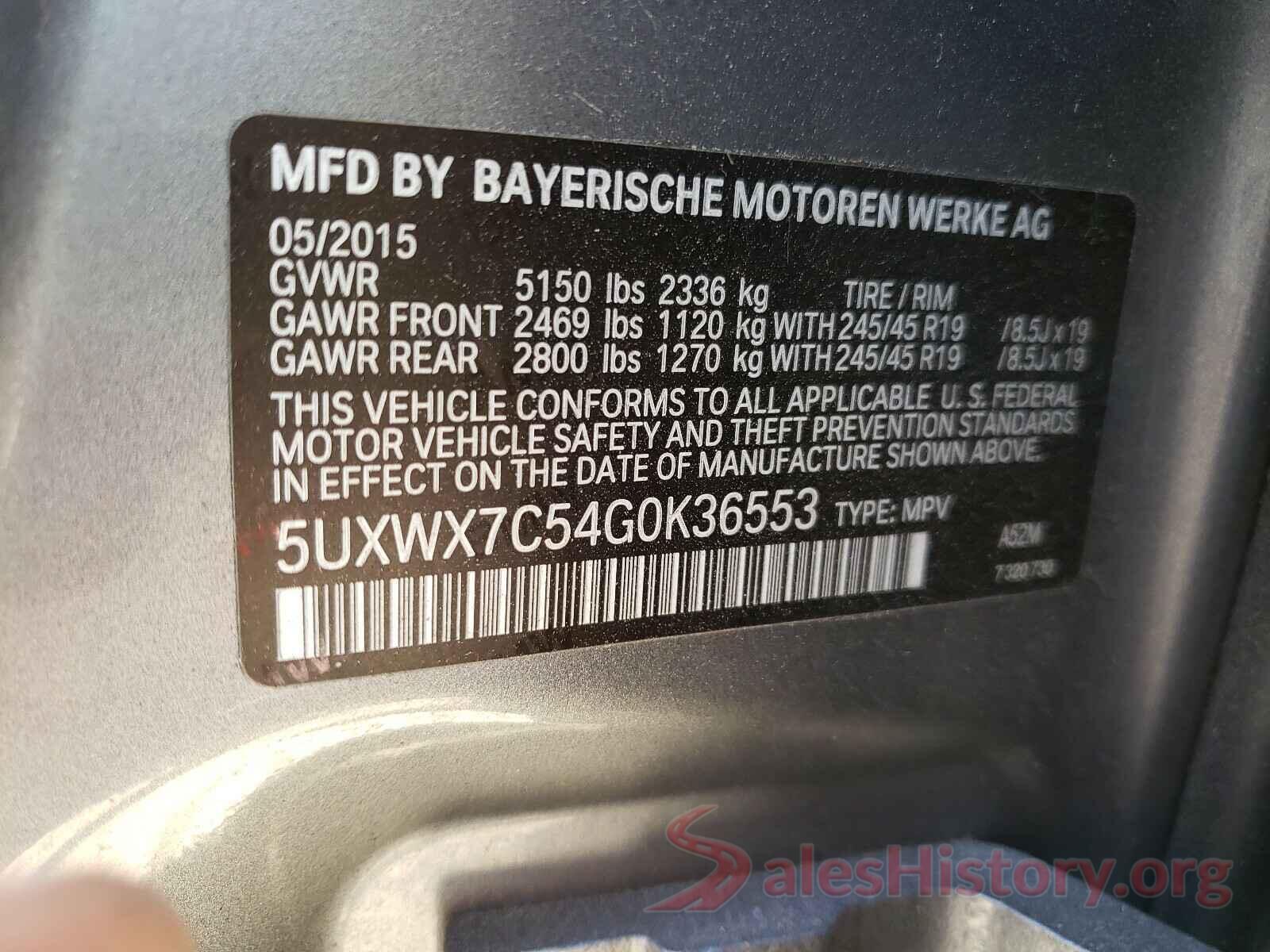 5UXWX7C54G0K36553 2016 BMW X3