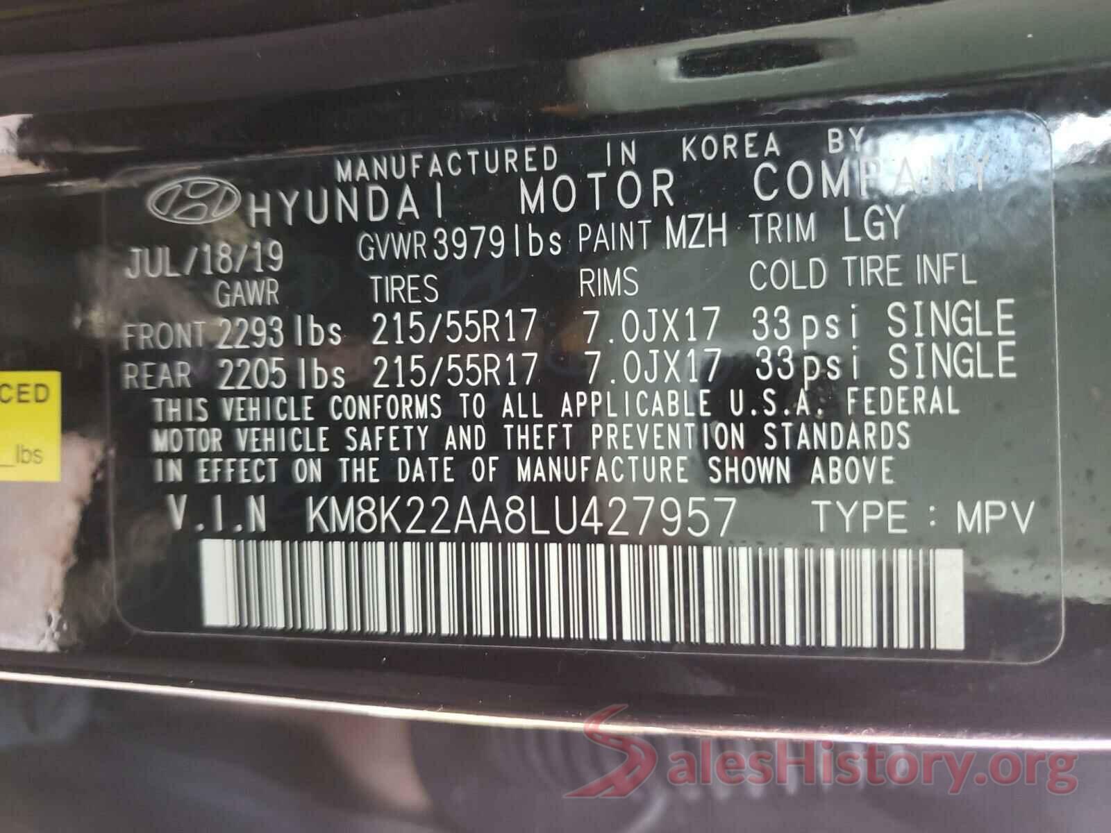 KM8K22AA8LU427957 2020 HYUNDAI KONA