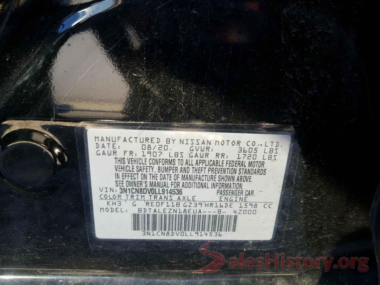 3N1CN8DV0LL914536 2020 NISSAN VERSA