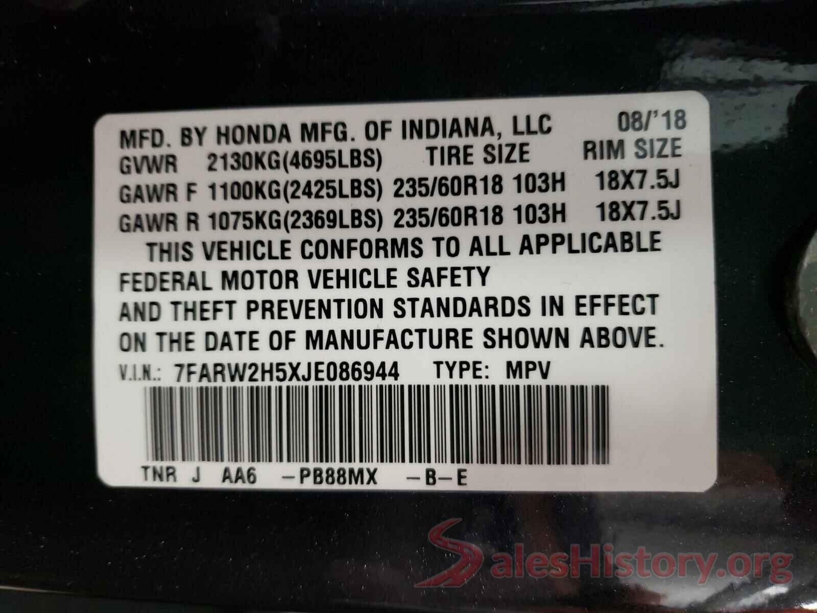 7FARW2H5XJE086944 2018 HONDA CRV