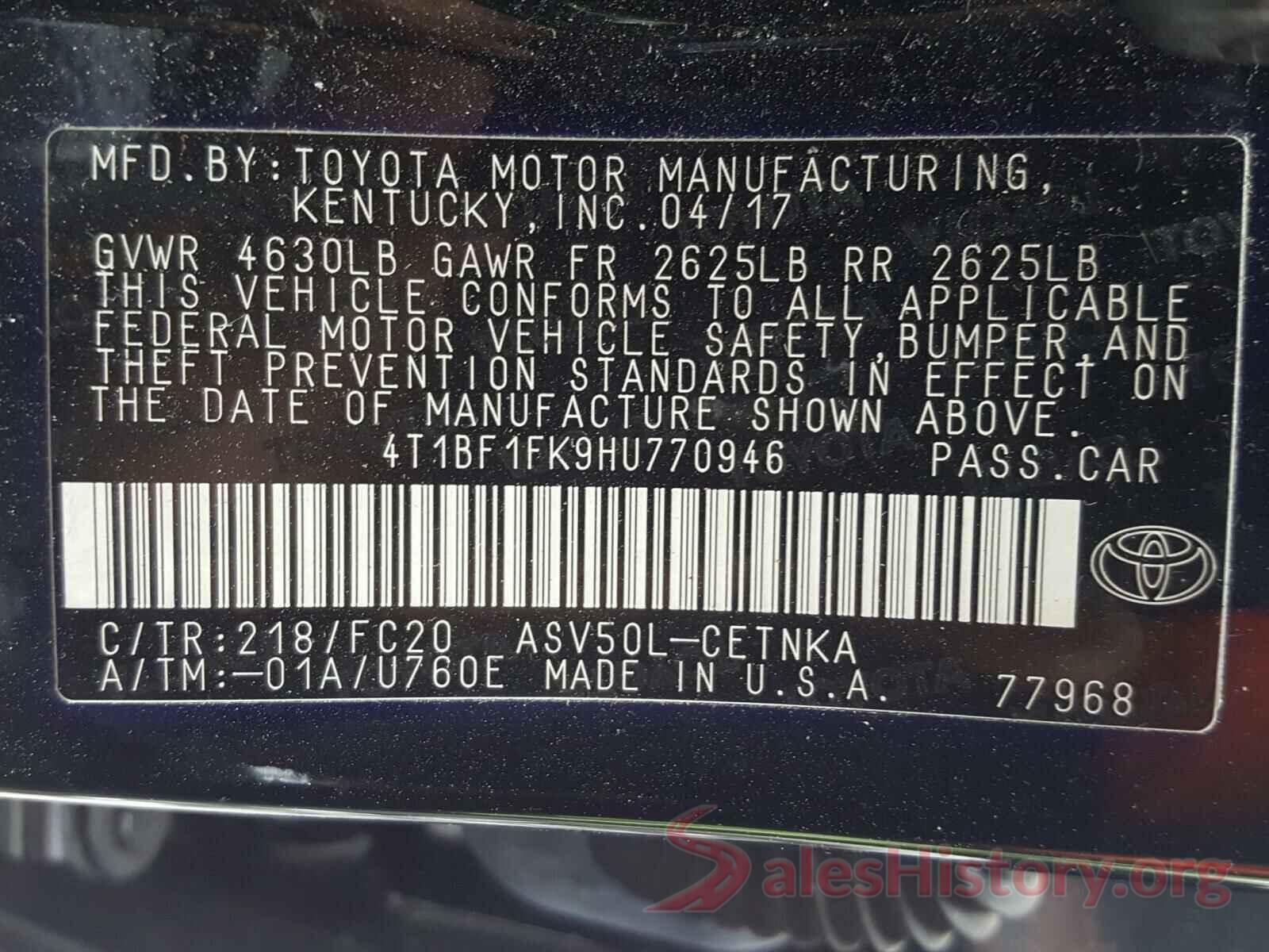 4T1BF1FK9HU770946 2017 TOYOTA CAMRY