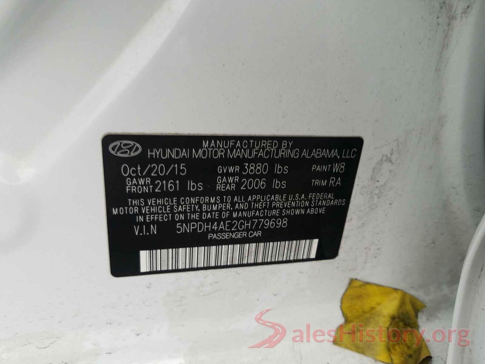 5NPDH4AE2GH779698 2016 HYUNDAI ELANTRA