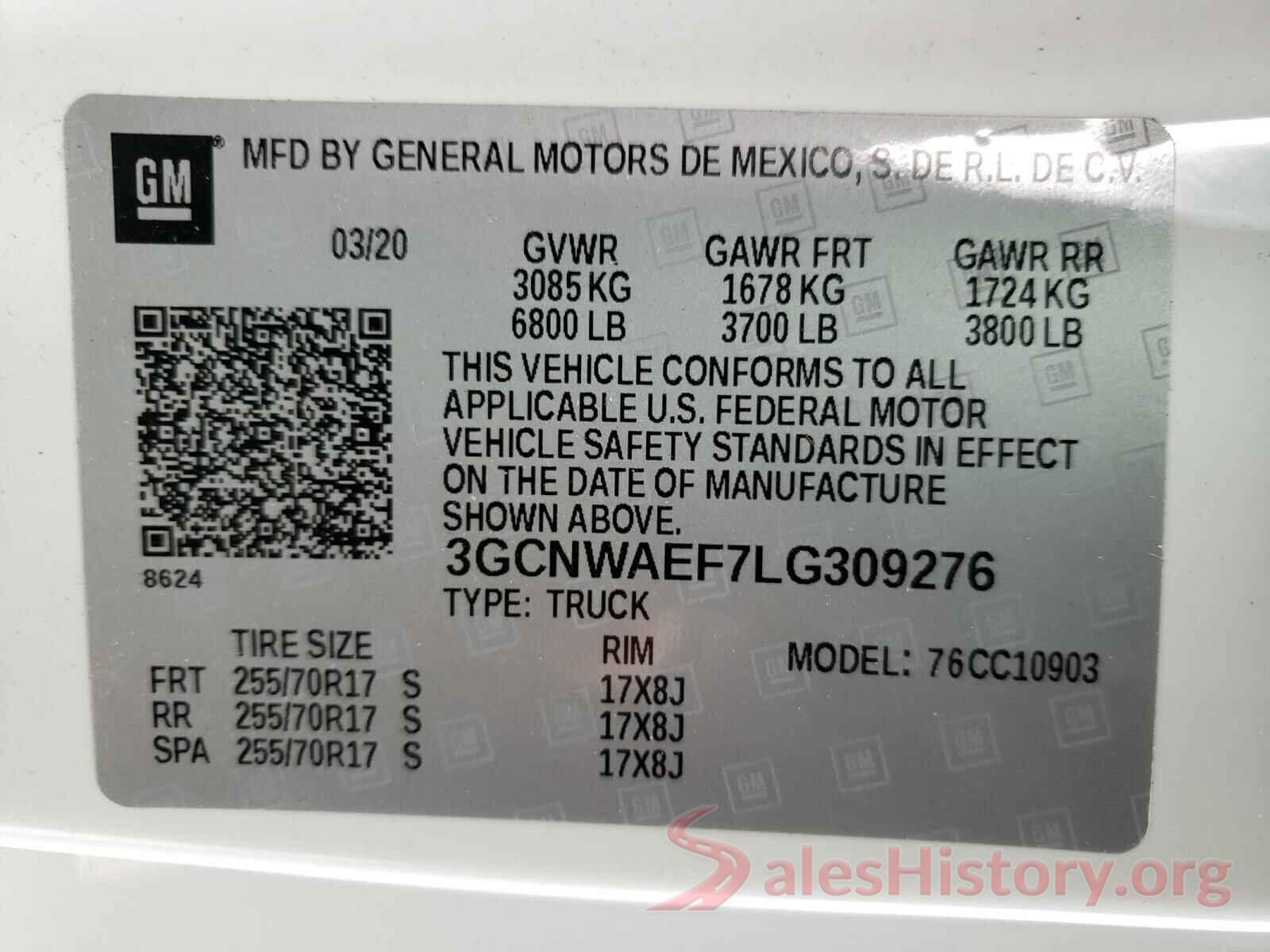 3GCNWAEF7LG309276 2020 CHEVROLET SILVERADO