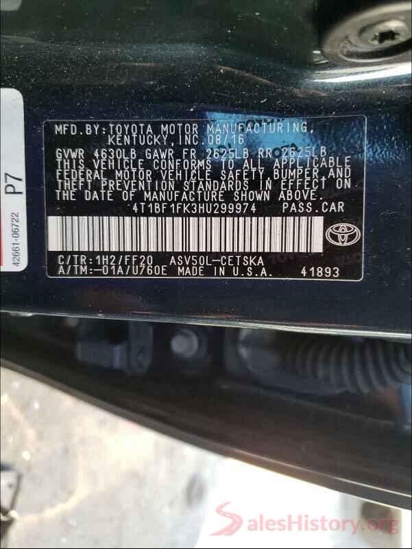 4T1BF1FK3HU299974 2017 TOYOTA CAMRY