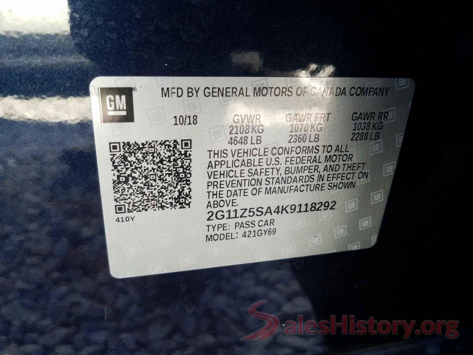 2G11Z5SA4K9118292 2019 CHEVROLET IMPALA