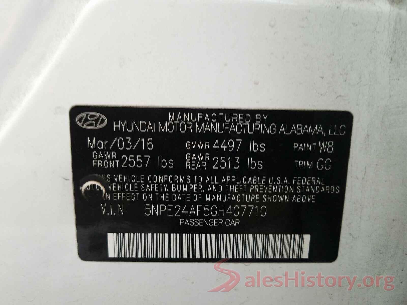 5NPE24AF5GH407710 2016 HYUNDAI SONATA