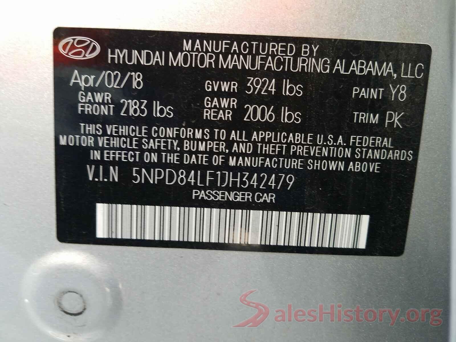 5NPD84LF1JH342479 2018 HYUNDAI ELANTRA