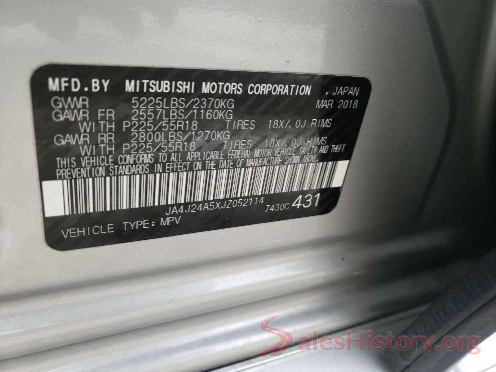 JA4J24A5XJZ052114 2018 MITSUBISHI OUTLANDER