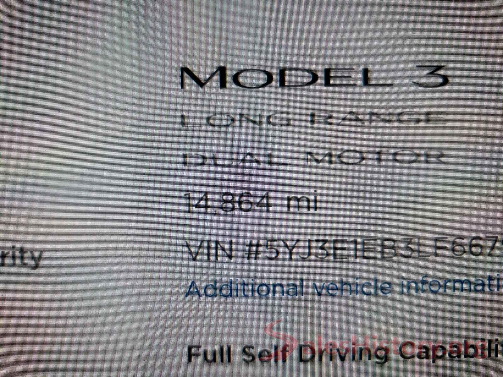 5YJ3E1EB3LF667973 2020 TESLA MODEL 3