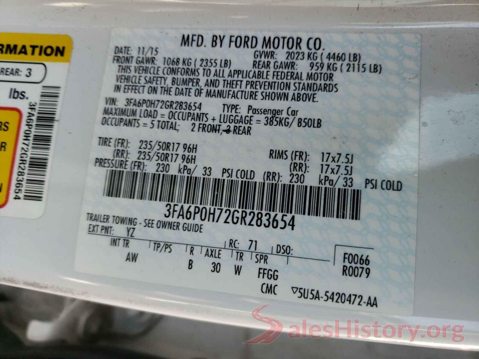 3FA6P0H72GR283654 2016 FORD FUSION