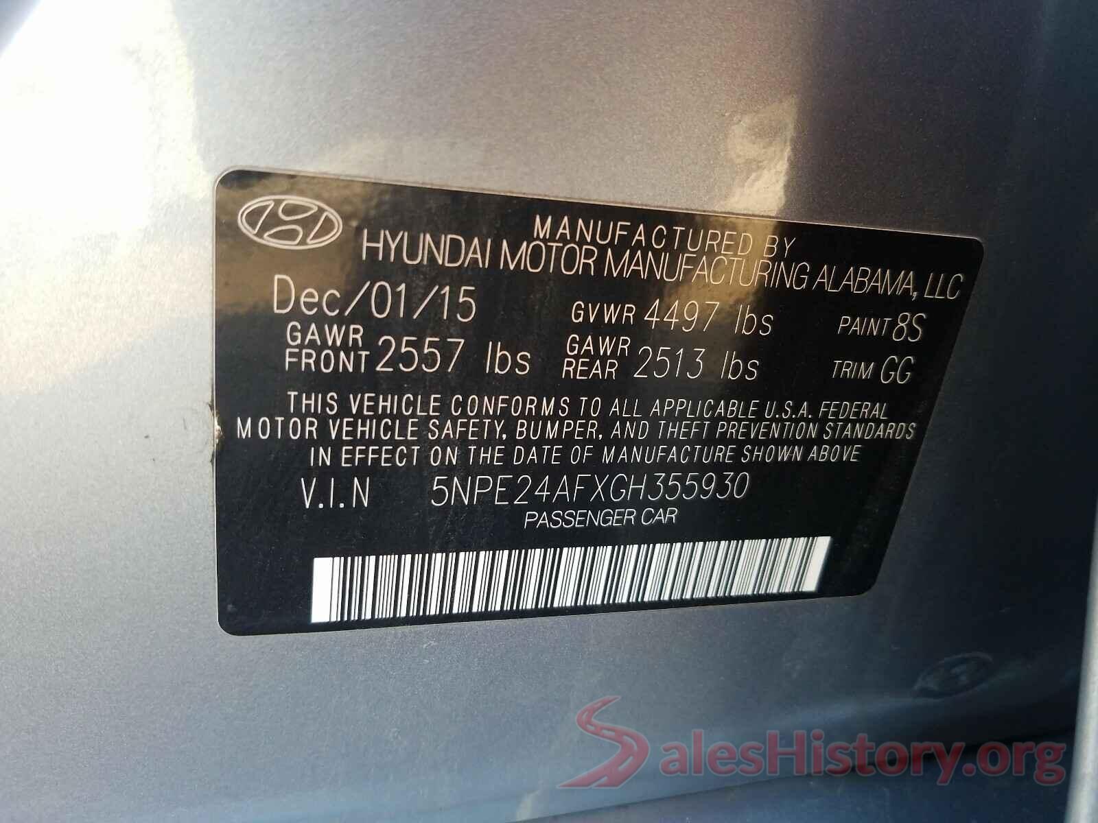 5NPE24AFXGH355930 2016 HYUNDAI SONATA