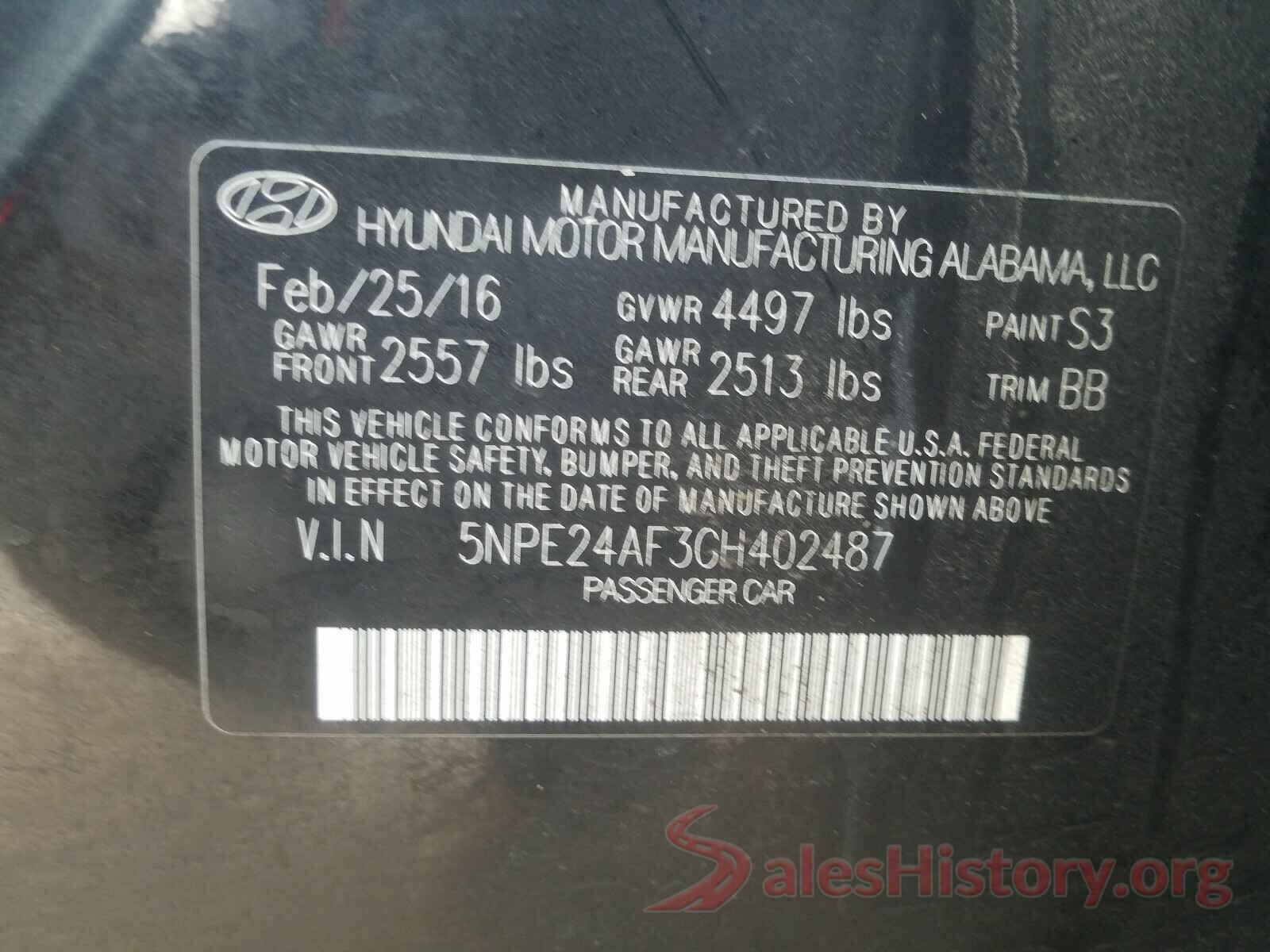 5NPE24AF3GH402487 2016 HYUNDAI SONATA