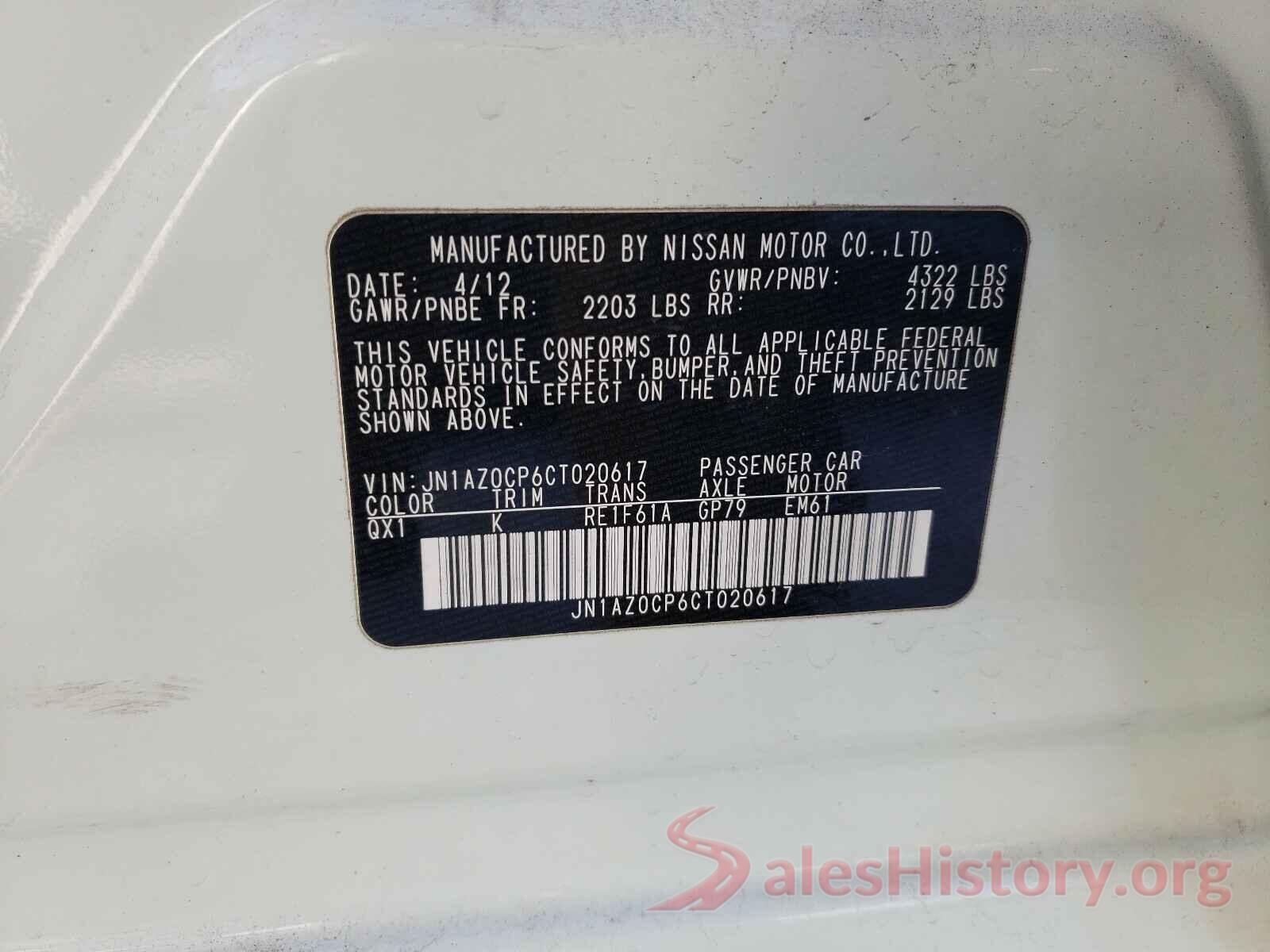 JN1AZ0CP6CT020617 2012 NISSAN LEAF