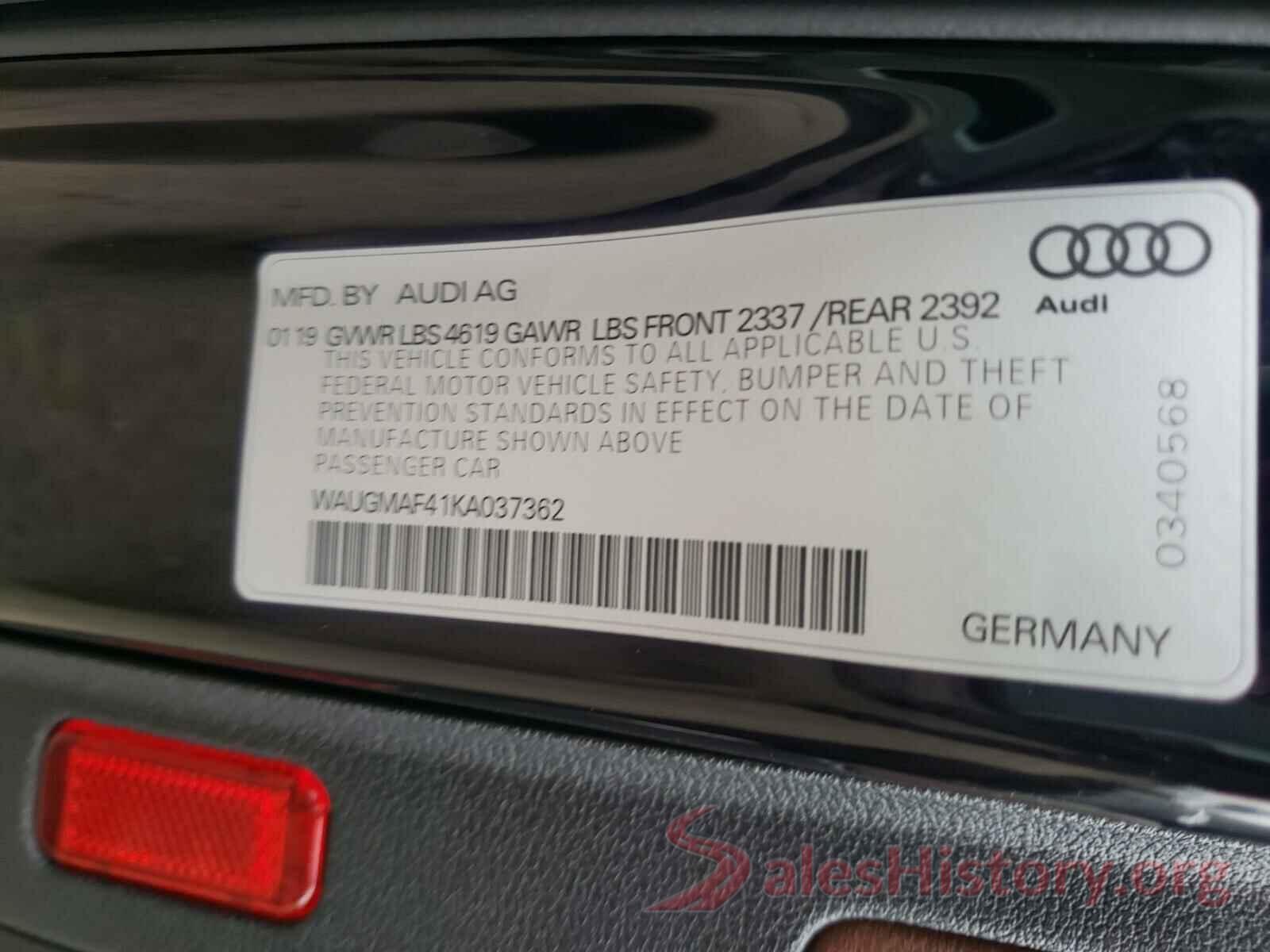 WAUGMAF41KA037362 2019 AUDI A4