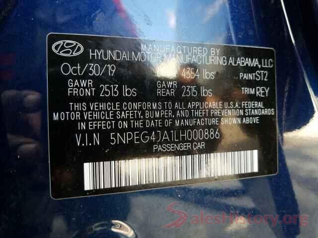 5NPEG4JA1LH000886 2020 HYUNDAI SONATA