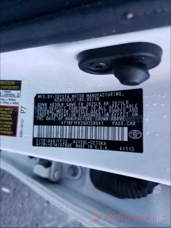 4T1BF1FK2GU258041 2016 TOYOTA CAMRY