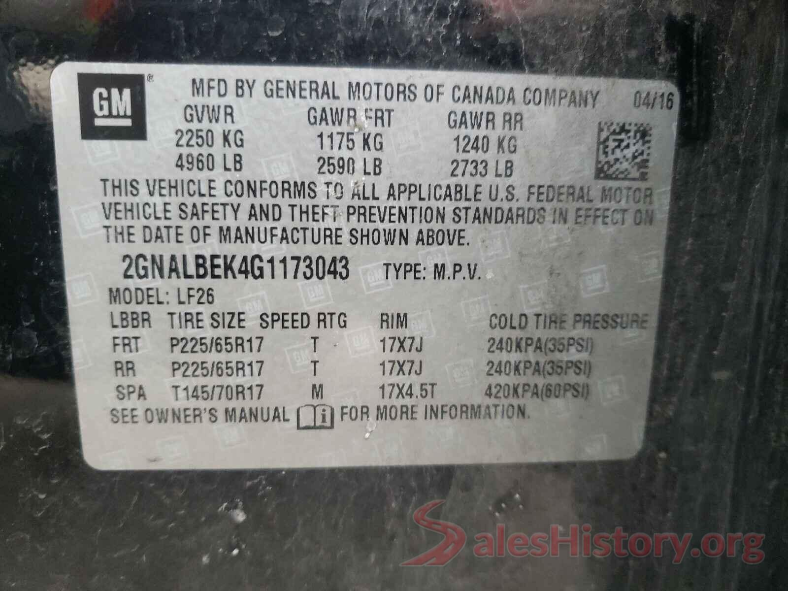 2GNALBEK4G1173043 2016 CHEVROLET EQUINOX