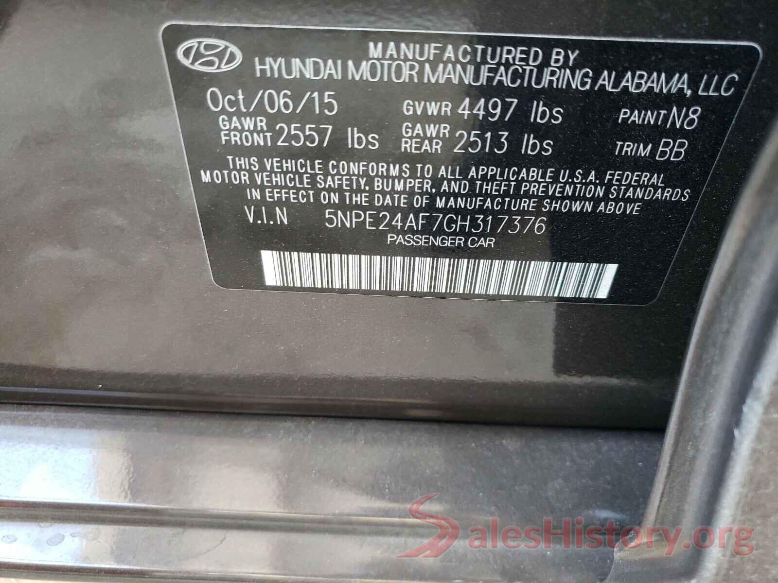 5NPE24AF7GH317376 2016 HYUNDAI SONATA