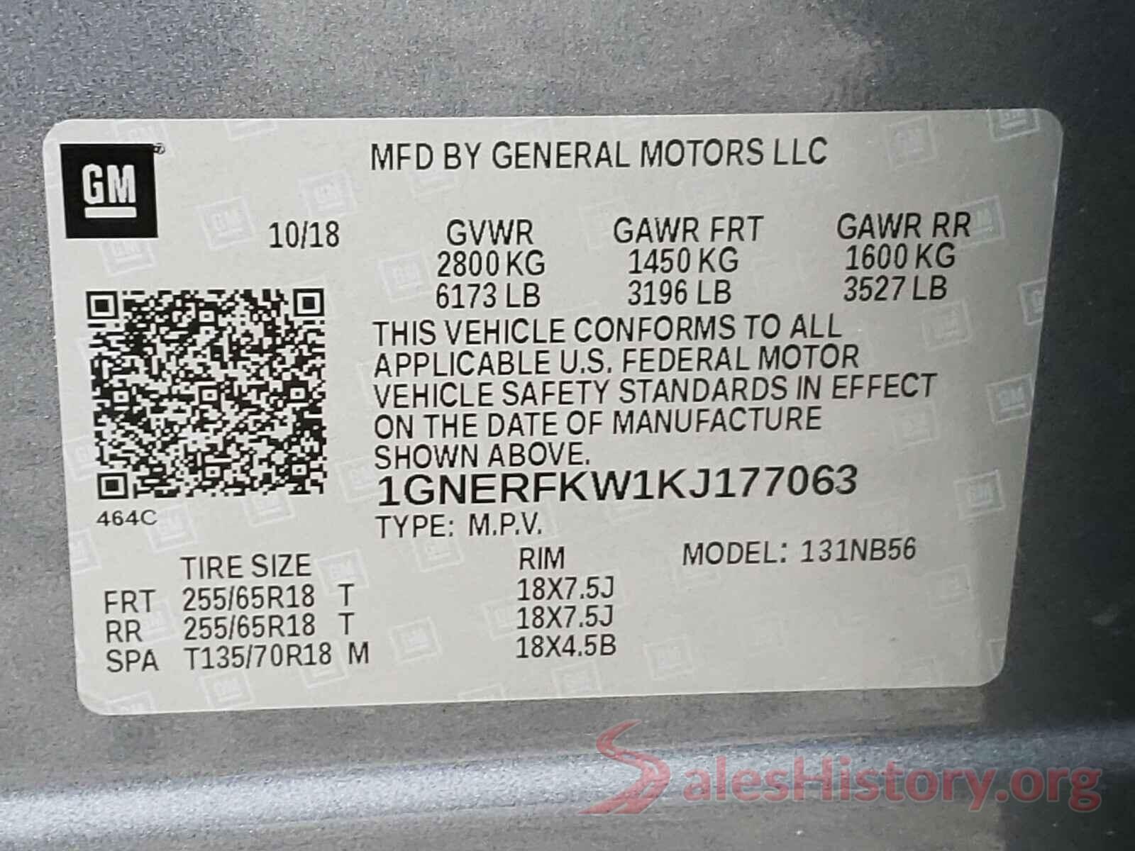 1GNERFKW1KJ177063 2019 CHEVROLET TRAVERSE