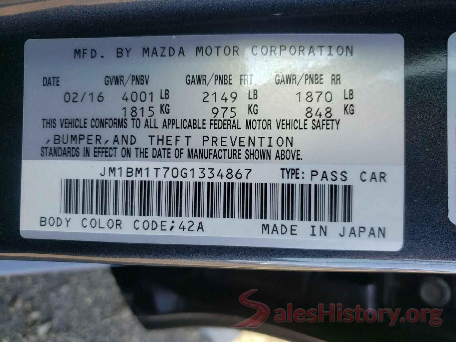 JM1BM1T70G1334867 2016 MAZDA 3