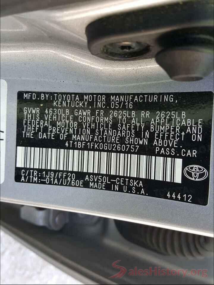 4T1BF1FK0GU260757 2016 TOYOTA CAMRY