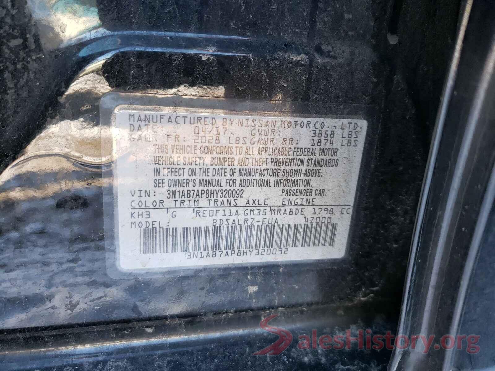 3N1AB7AP8HY320092 2017 NISSAN SENTRA