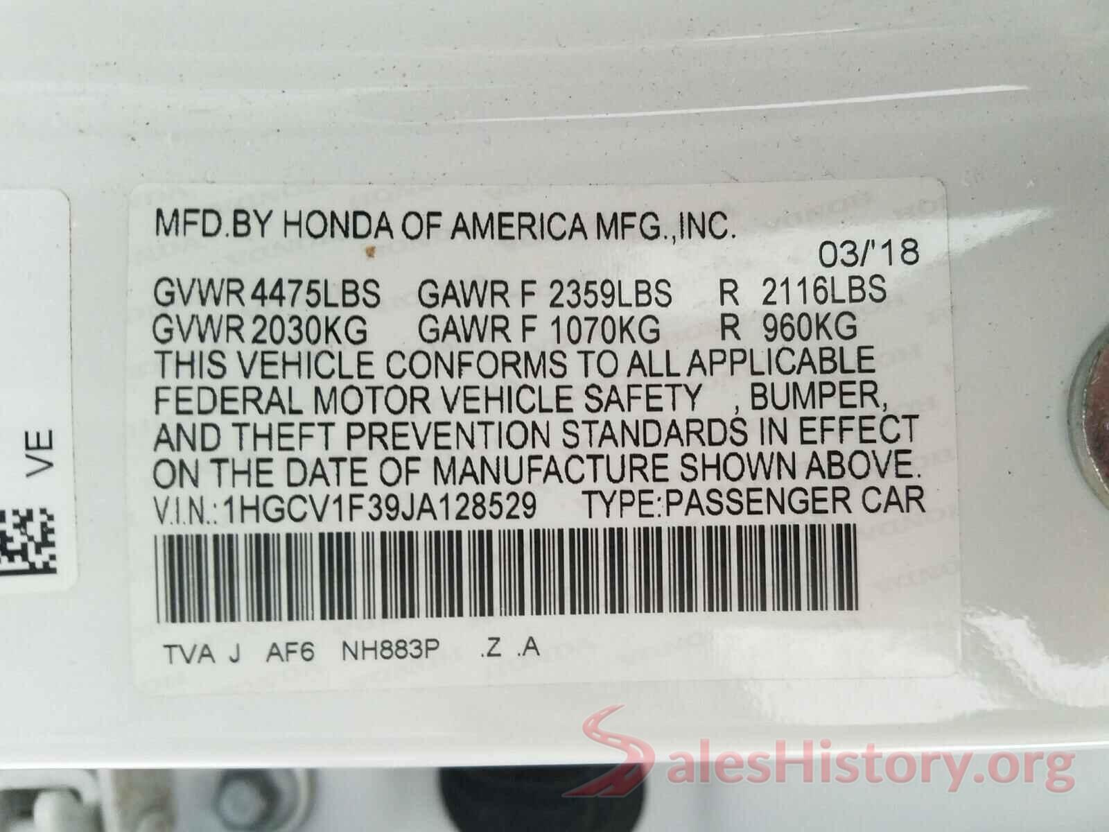 1HGCV1F39JA128529 2018 HONDA ACCORD