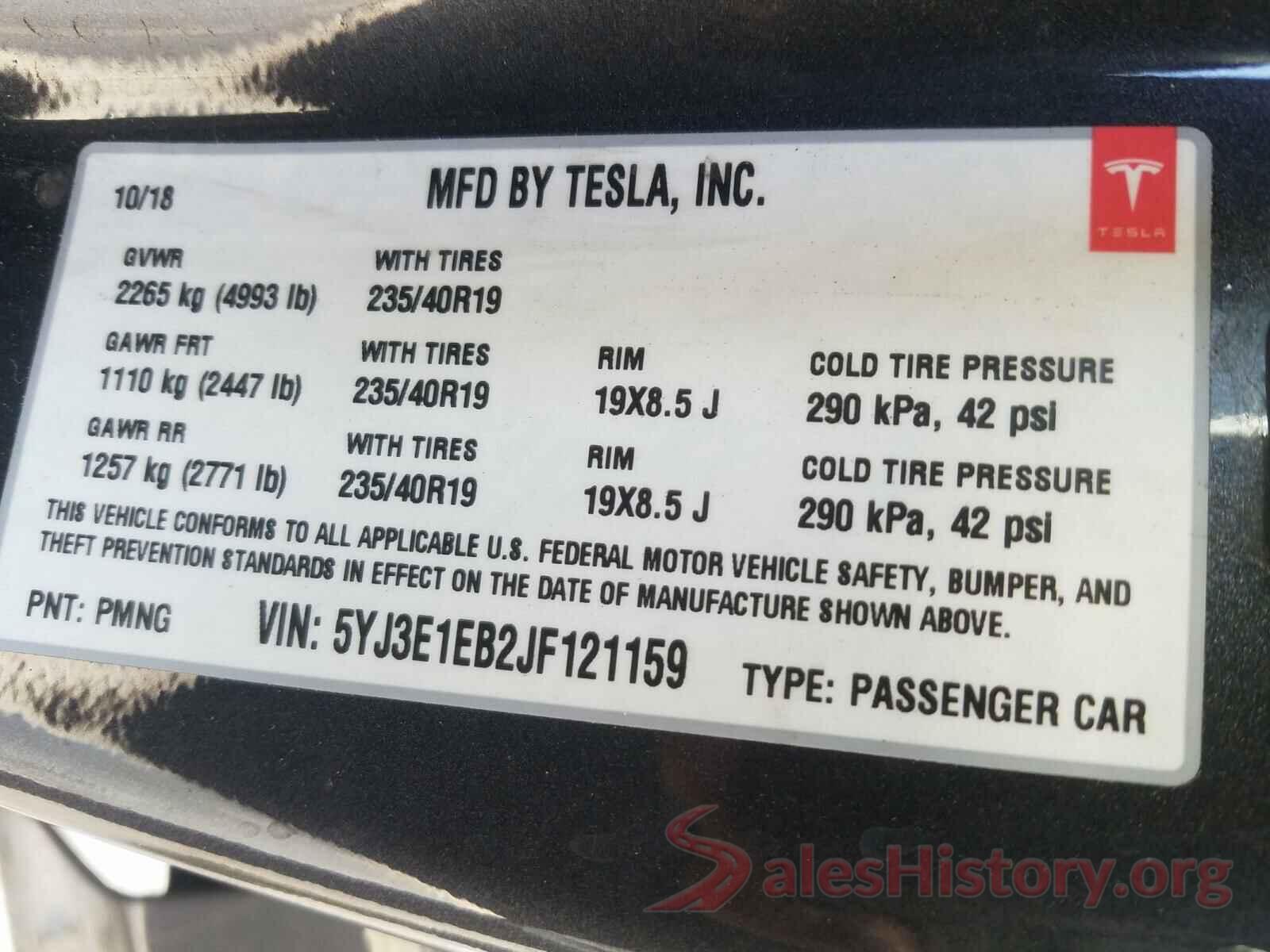 5YJ3E1EB2JF121159 2018 TESLA MODEL 3