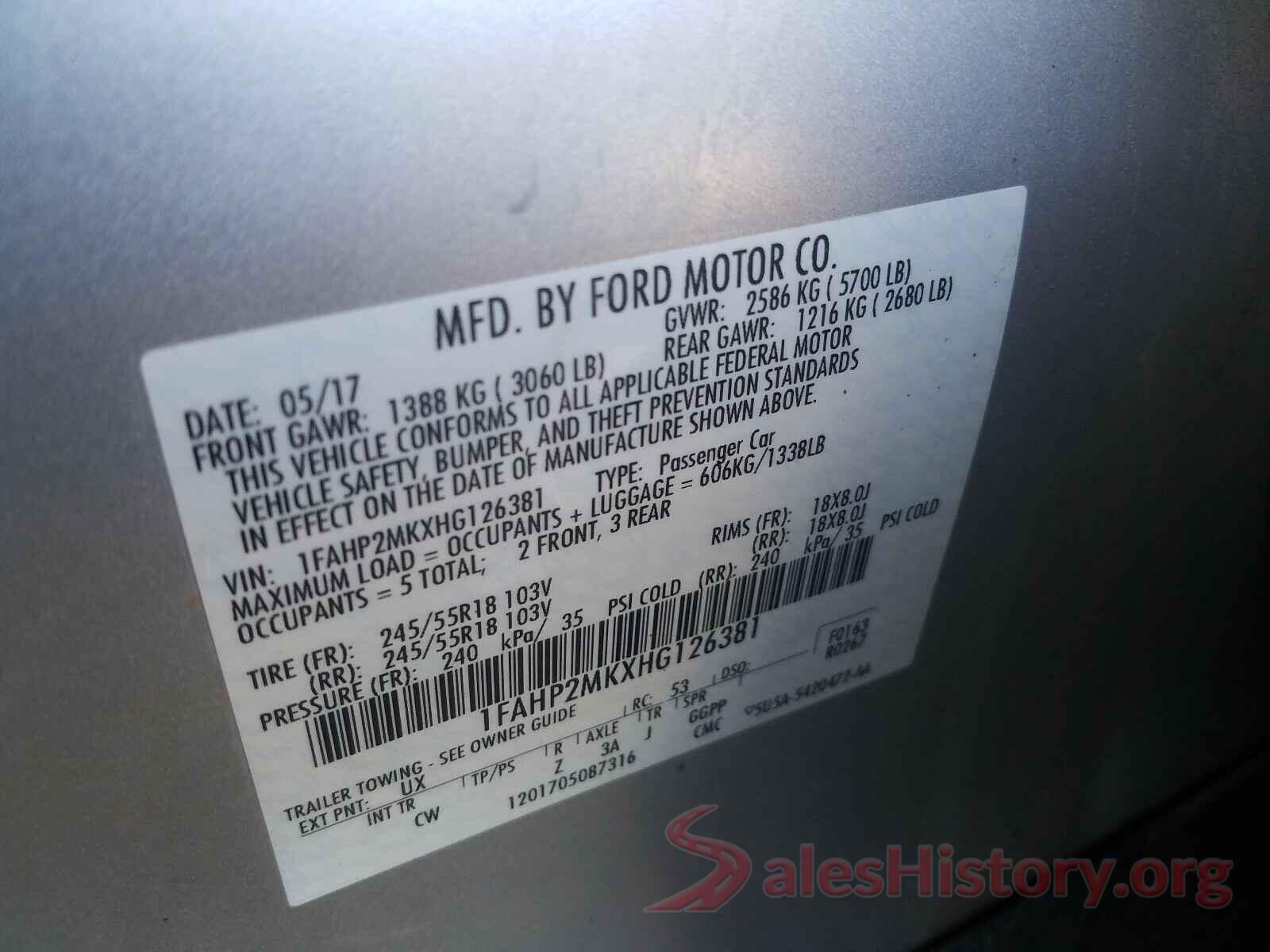 1FAHP2MKXHG126381 2017 FORD TAURUS