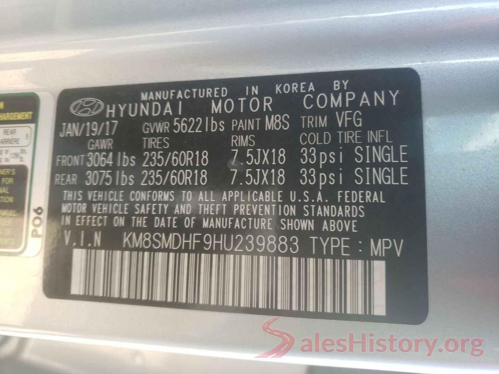 KM8SMDHF9HU239883 2017 HYUNDAI SANTA FE