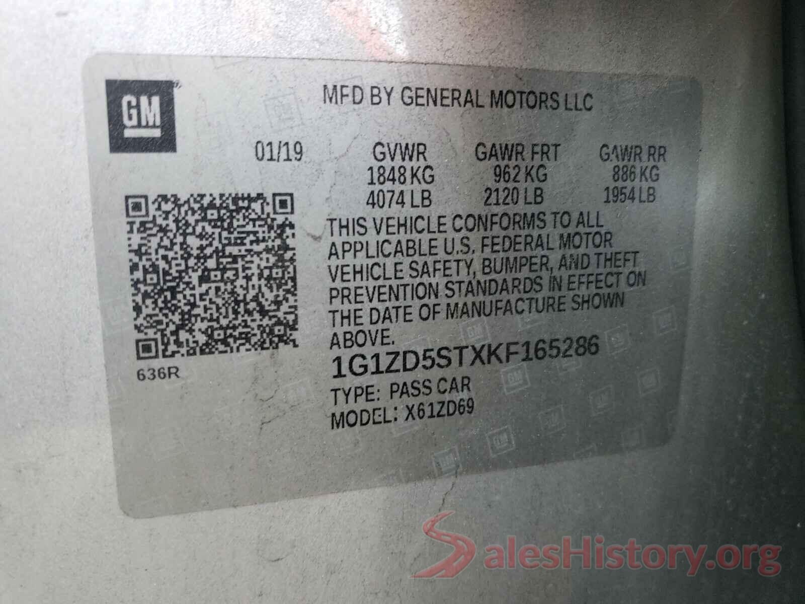 1G1ZD5STXKF165286 2019 CHEVROLET MALIBU