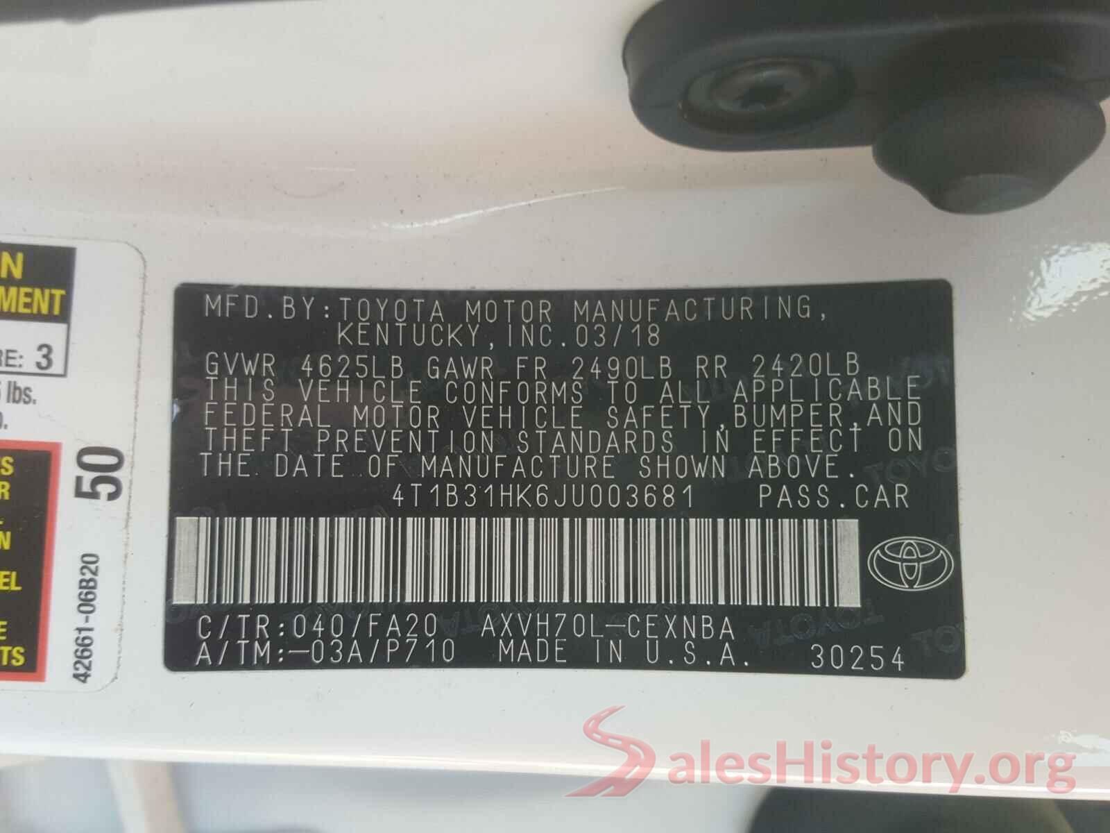 4T1B31HK6JU003681 2018 TOYOTA CAMRY