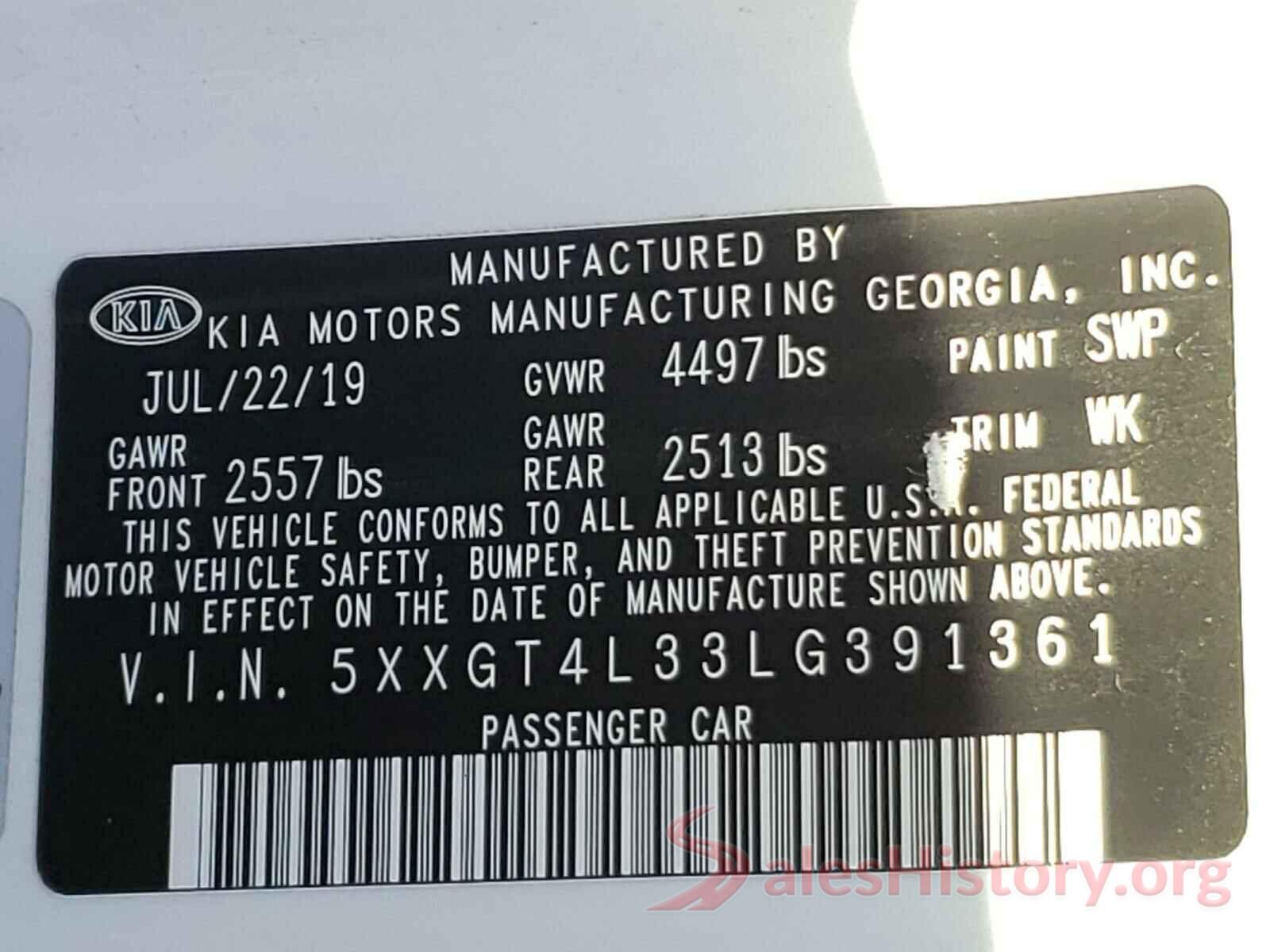 5XXGT4L33LG391361 2020 KIA OPTIMA