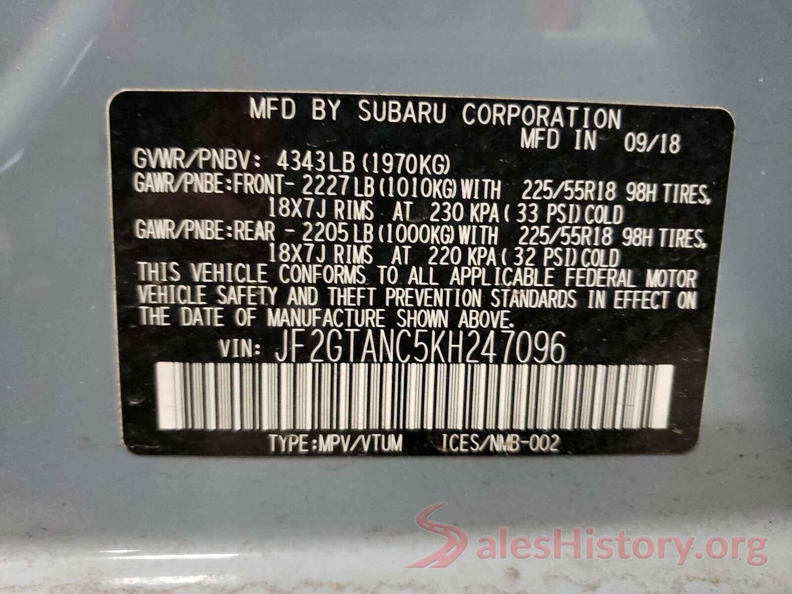 JF2GTANC5KH247096 2019 SUBARU CROSSTREK