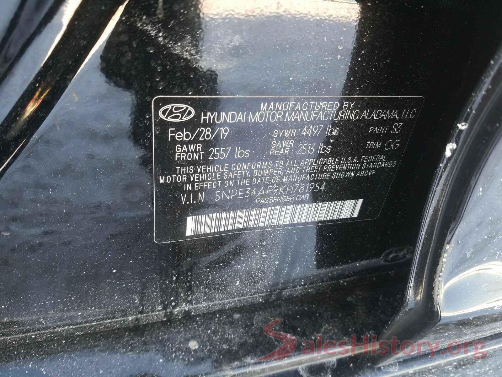 5NPE34AF9KH781954 2019 HYUNDAI SONATA