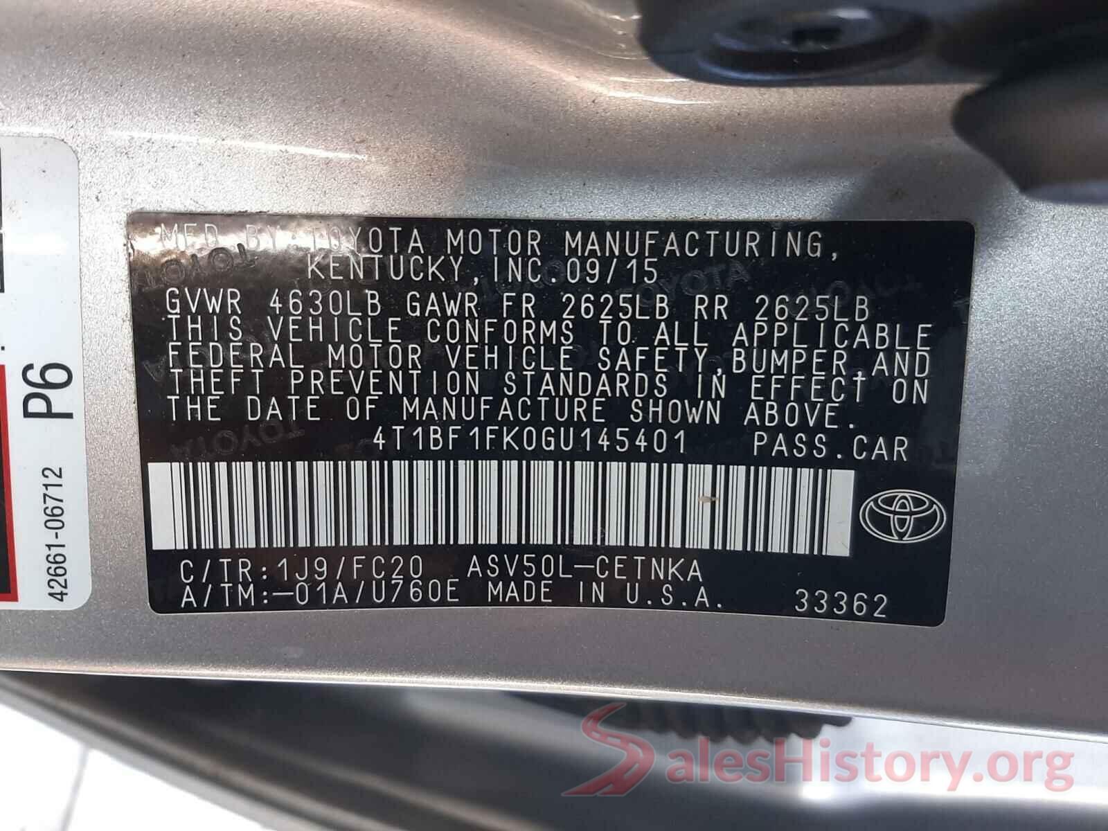 4T1BF1FK0GU145401 2016 TOYOTA CAMRY