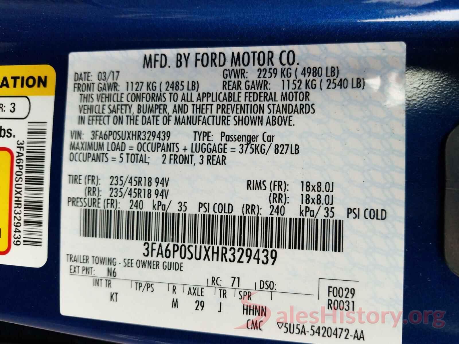 3FA6P0SUXHR329439 2017 FORD FUSION