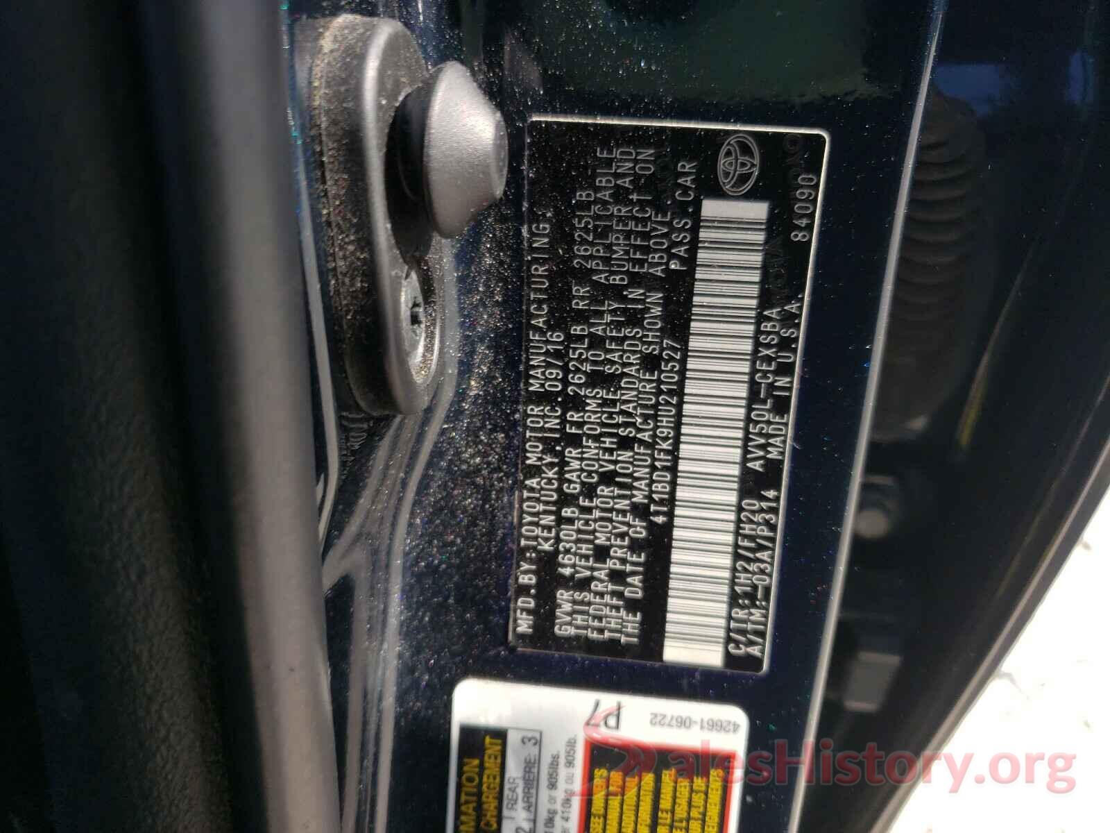 4T1BD1FK9HU210527 2017 TOYOTA CAMRY