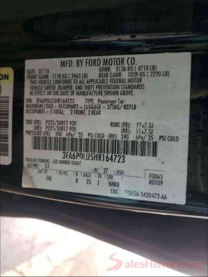 3FA6P0LU5HR164723 2017 FORD FUSION