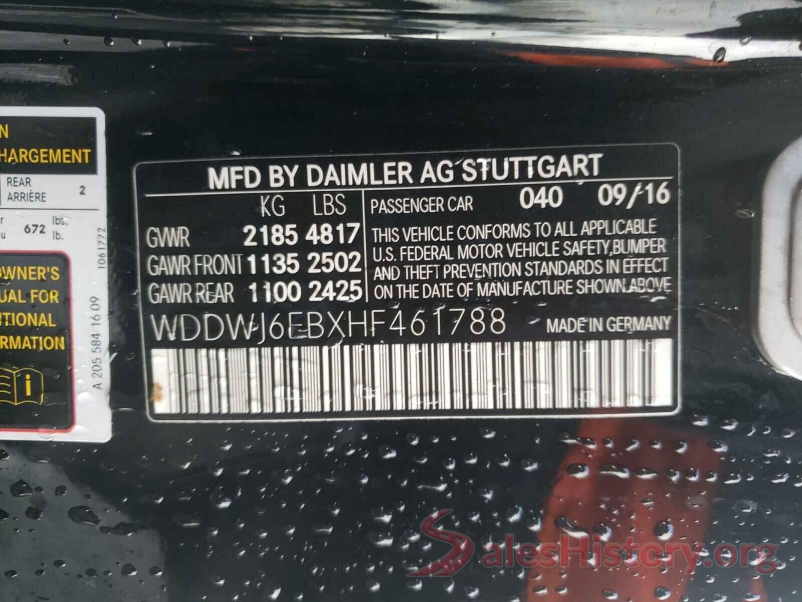 WDDWJ6EBXHF461788 2017 MERCEDES-BENZ C CLASS