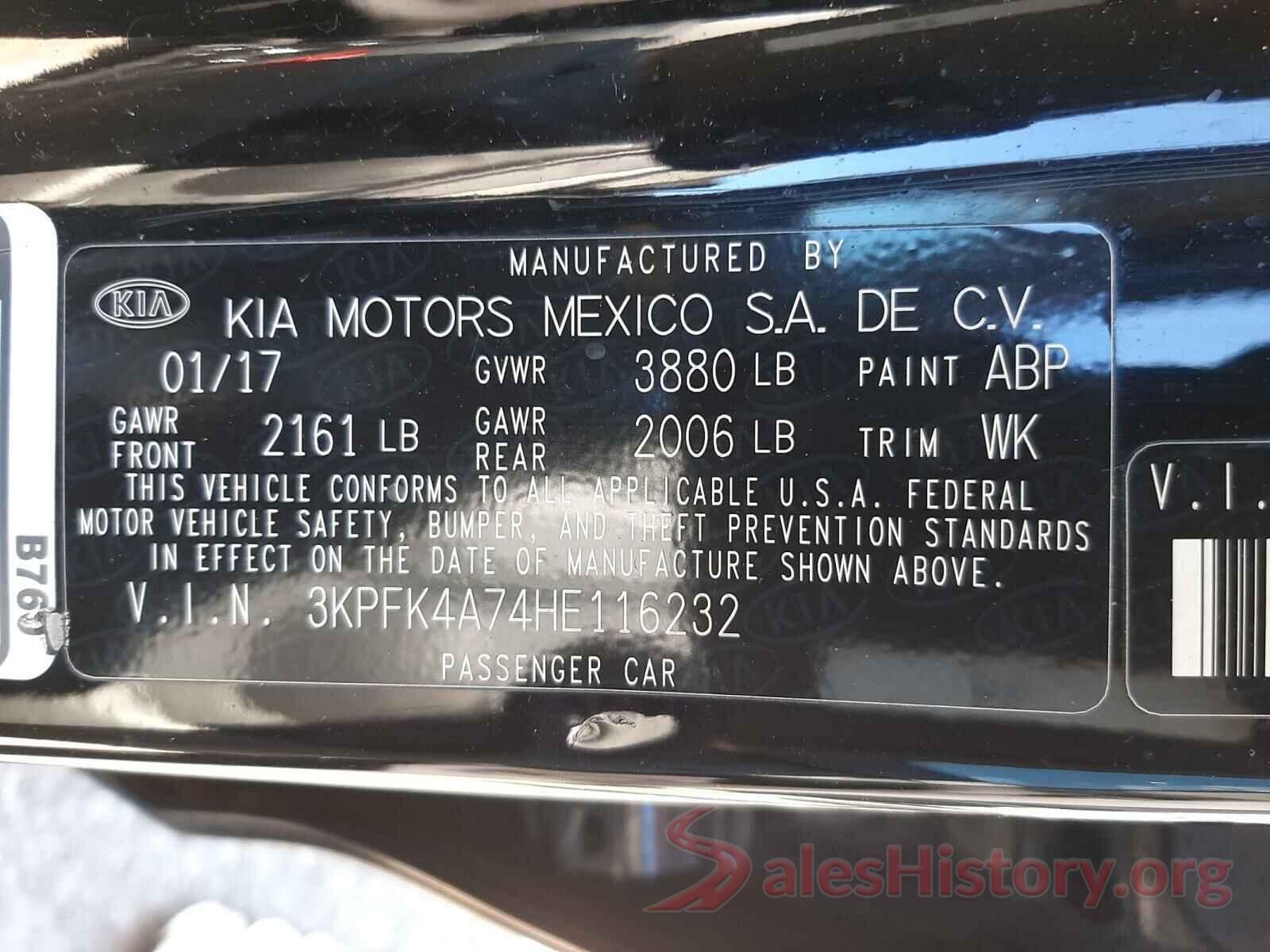 3KPFK4A74HE116232 2017 KIA FORTE