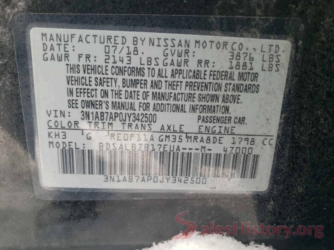 3N1AB7AP0JY342500 2018 NISSAN SENTRA