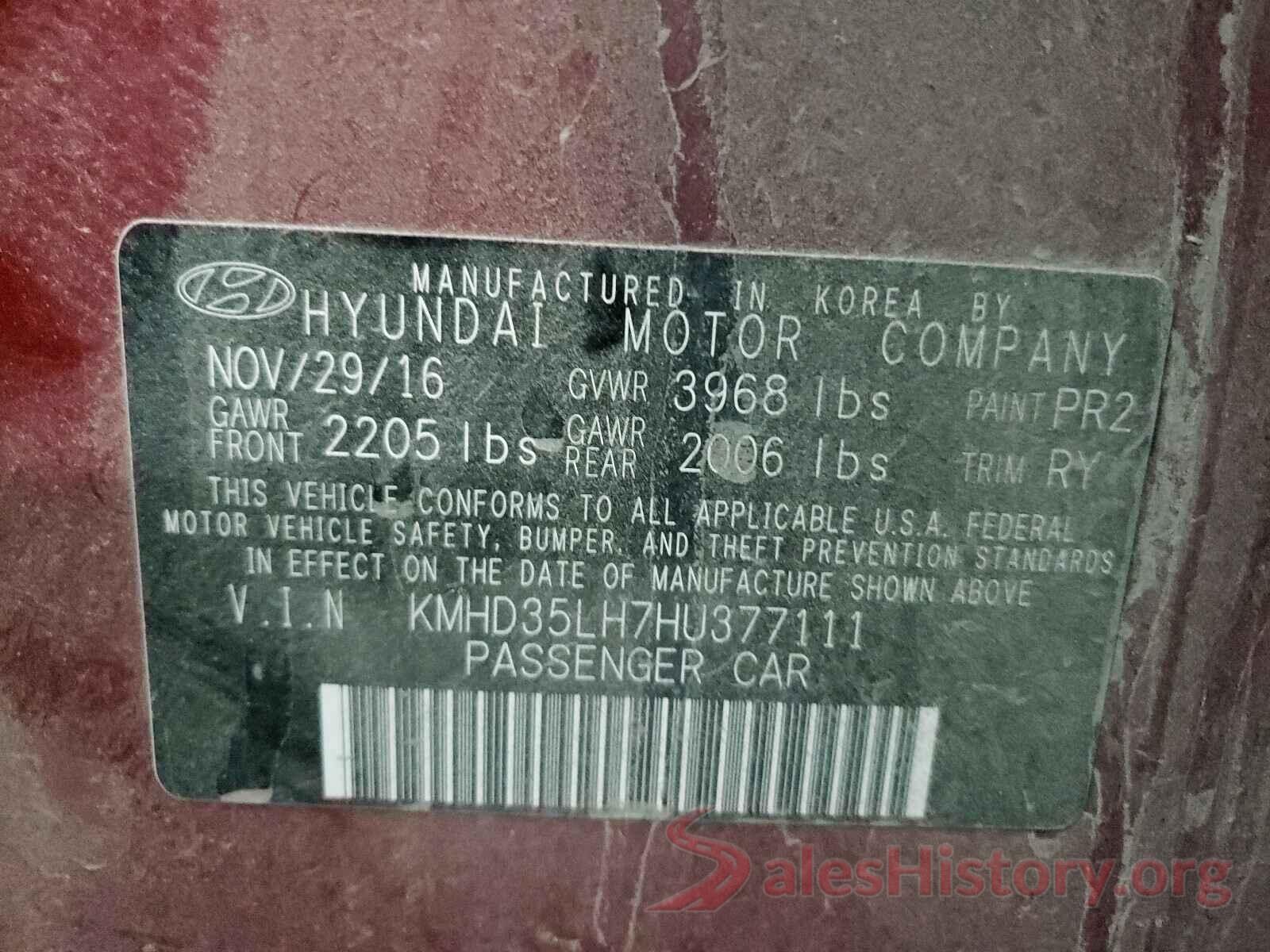 KMHD35LH7HU377111 2017 HYUNDAI ELANTRA