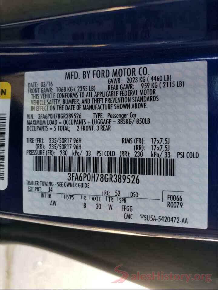 3FA6P0H78GR389526 2016 FORD FUSION