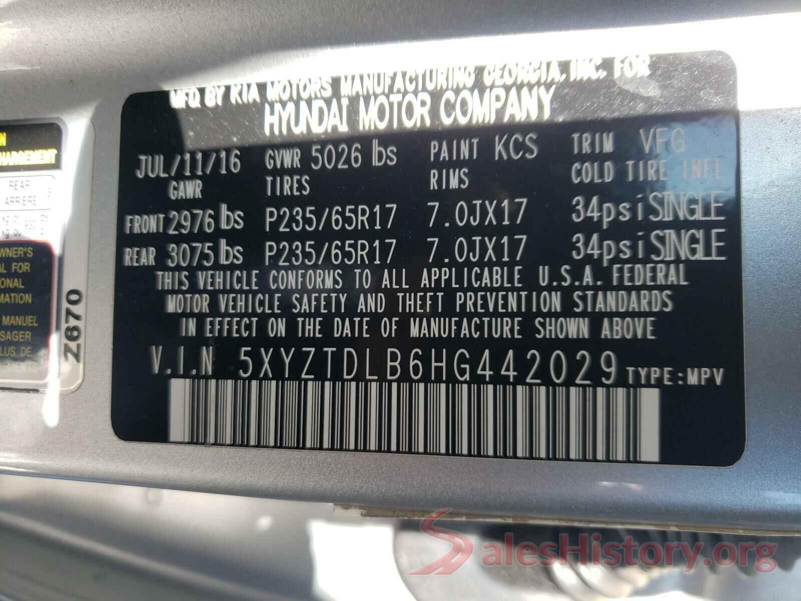 5XYZTDLB6HG442029 2017 HYUNDAI SANTA FE