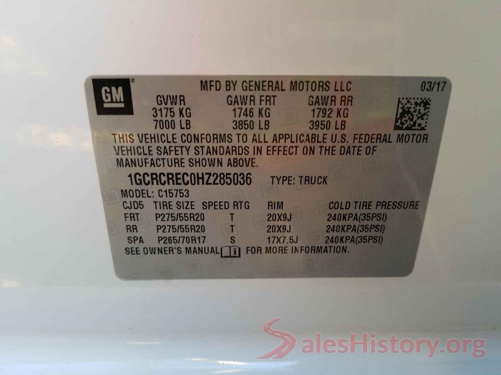 1GCRCREC0HZ285036 2017 CHEVROLET SILVERADO