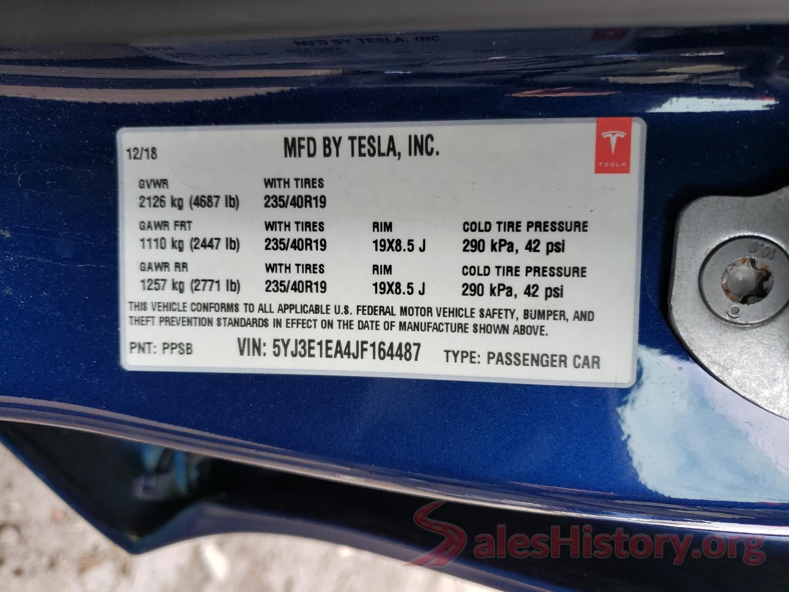 5YJ3E1EA4JF164487 2018 TESLA MODEL 3