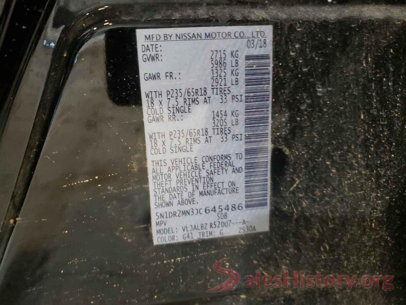 5N1DR2MN3JC645486 2018 NISSAN PATHFINDER