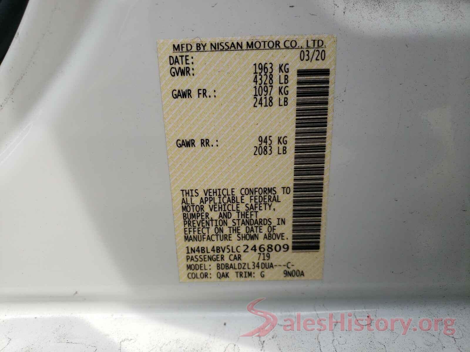 1N4BL4BV5LC246809 2020 NISSAN ALTIMA