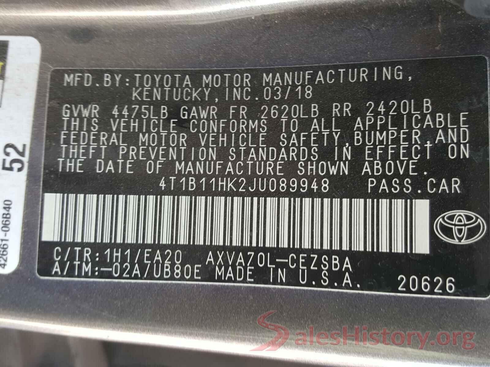 4T1B11HK2JU089948 2018 TOYOTA CAMRY